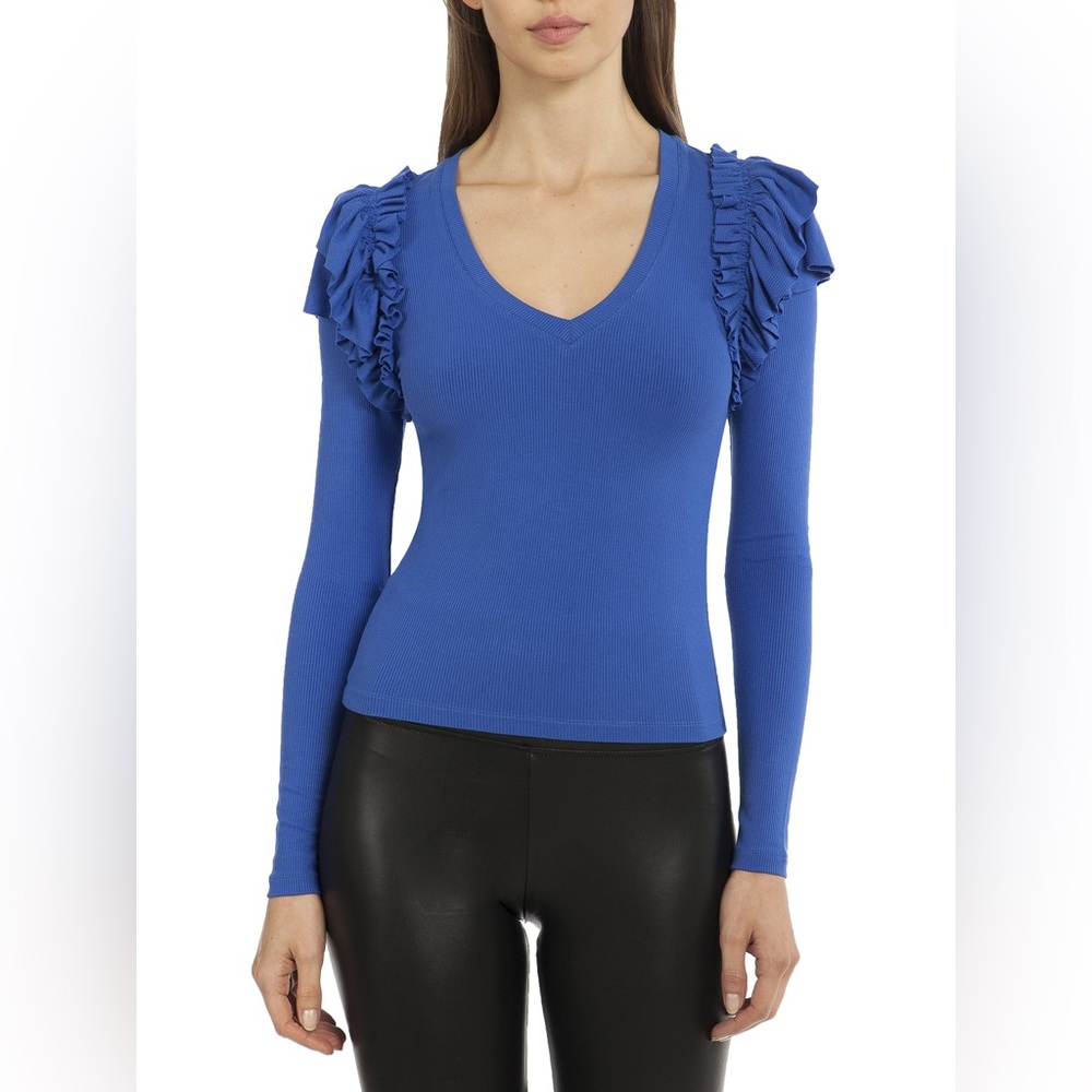 AVEC LES FILLES | RIB KNIT RUFFLE TOP